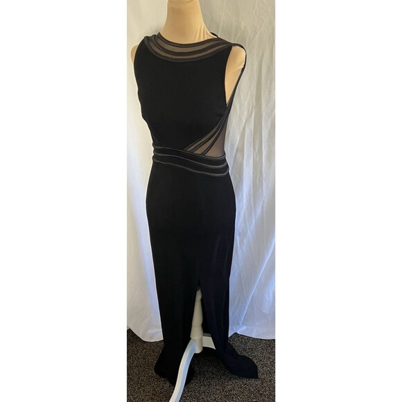 Tadashi Shoji Black Mesh Panel Evening Gown Elegant Formal Dress S - Picture 5 of 16